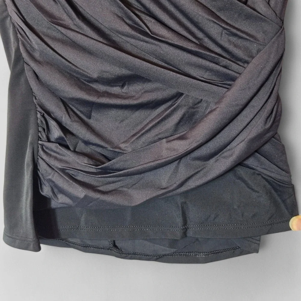 Spanx Draped Whittle Waistline Halter Tankini Black 6 Slimming Minimalist NWT